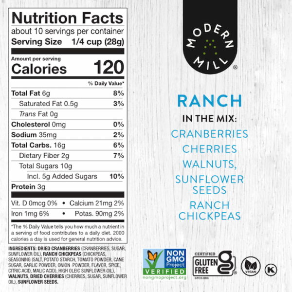 modern-mill-ranch-pdp-nfp Modern Mill Ranch Salad Topper Nutrition Facts Panel and ingredients